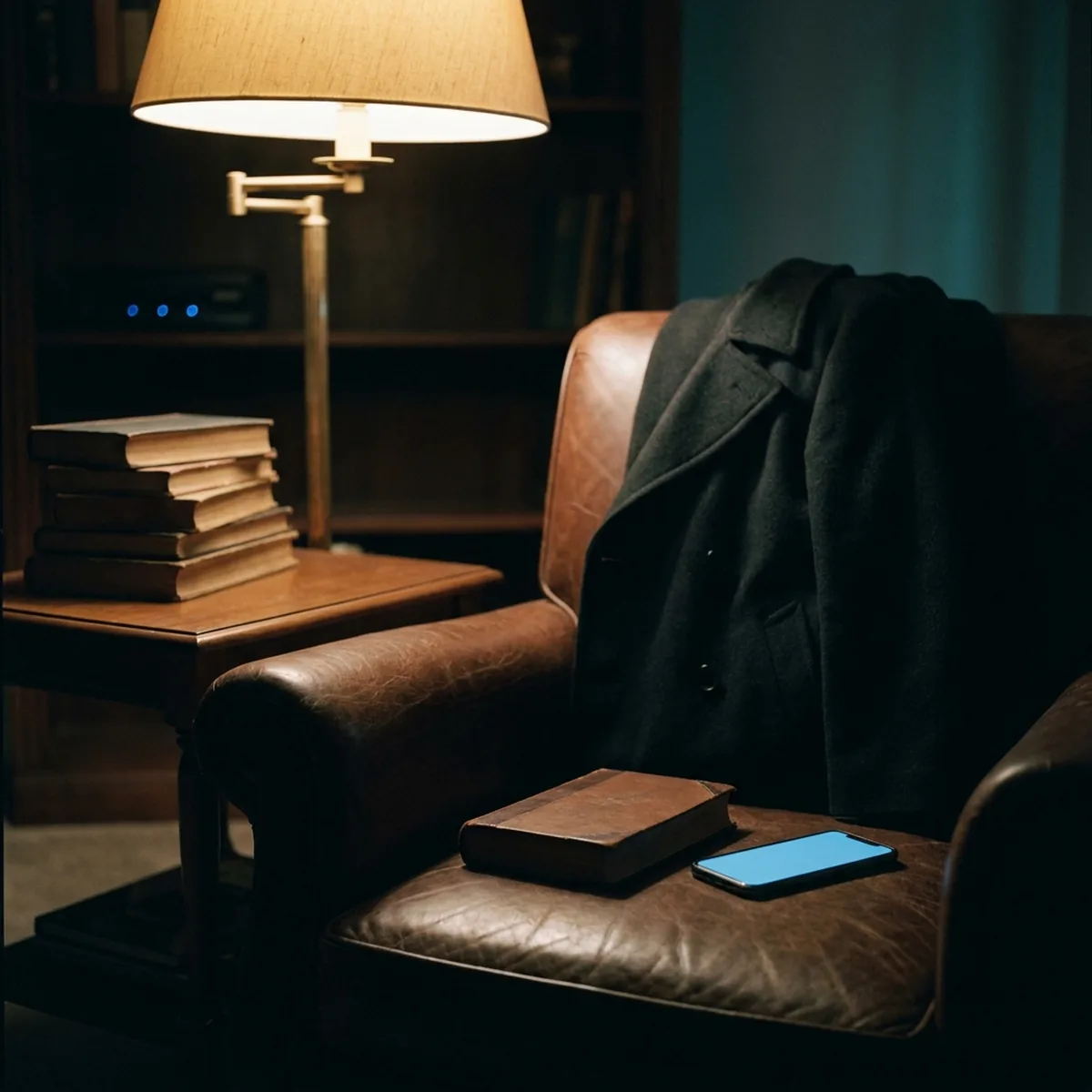 A silk evening dress laid out on a bed next to a glowing phone